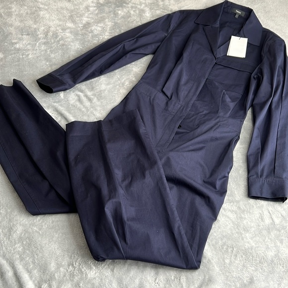 🎯NWT Theory Shirt Jumpsuit Blue Midnight Navy Size 4 - Picture 4 of 16